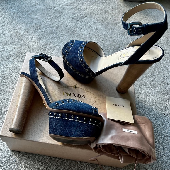 Prada Shoes - AUTHENTIC PRADA DENIM PLATFORM HEELS IN BOX W/ SHOE BAG